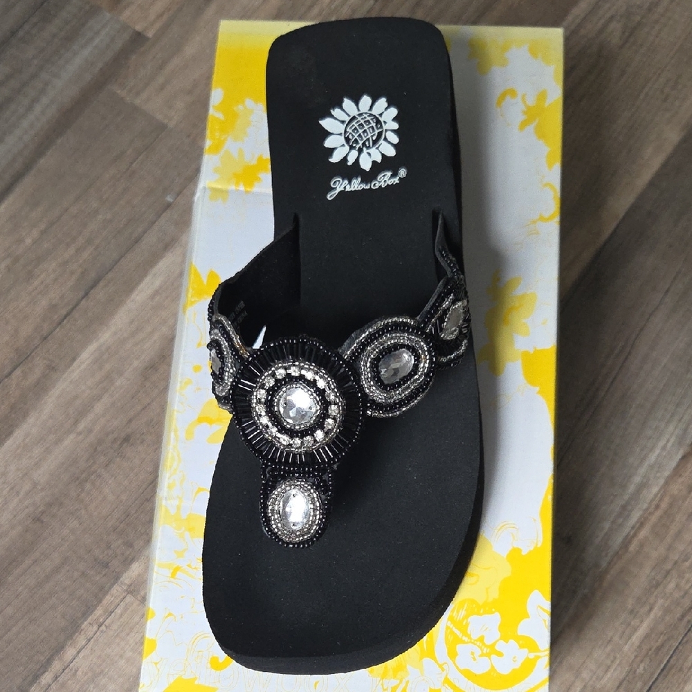 Yellow Box Black and Silver Embellished Sandals